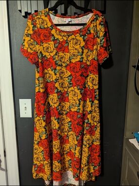 LuLaRoe Floral High-Low Dress in Red & Yellow